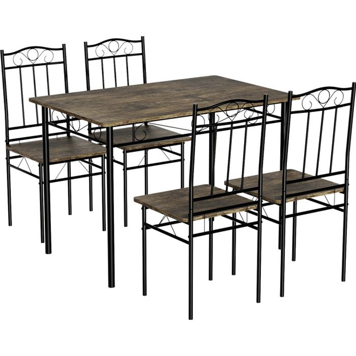 ensemble table à manger 109x 69x 75 cm et 4 chaises-marron et noir-style industriel, pour cuisine, salle à manger, salon